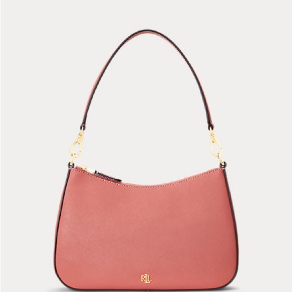 Brand New Laure Ralph Lauren Crosshatch Leather Medium Danni Bag Pink NWOT - Picture 3 of 7